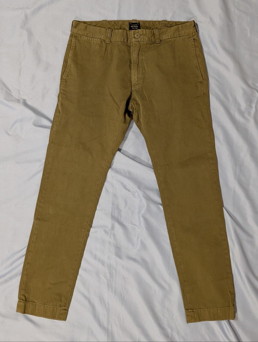 NWT J. Crew "Sun Faded" Men's Chino Pants Olive Green 30x30 slim fit